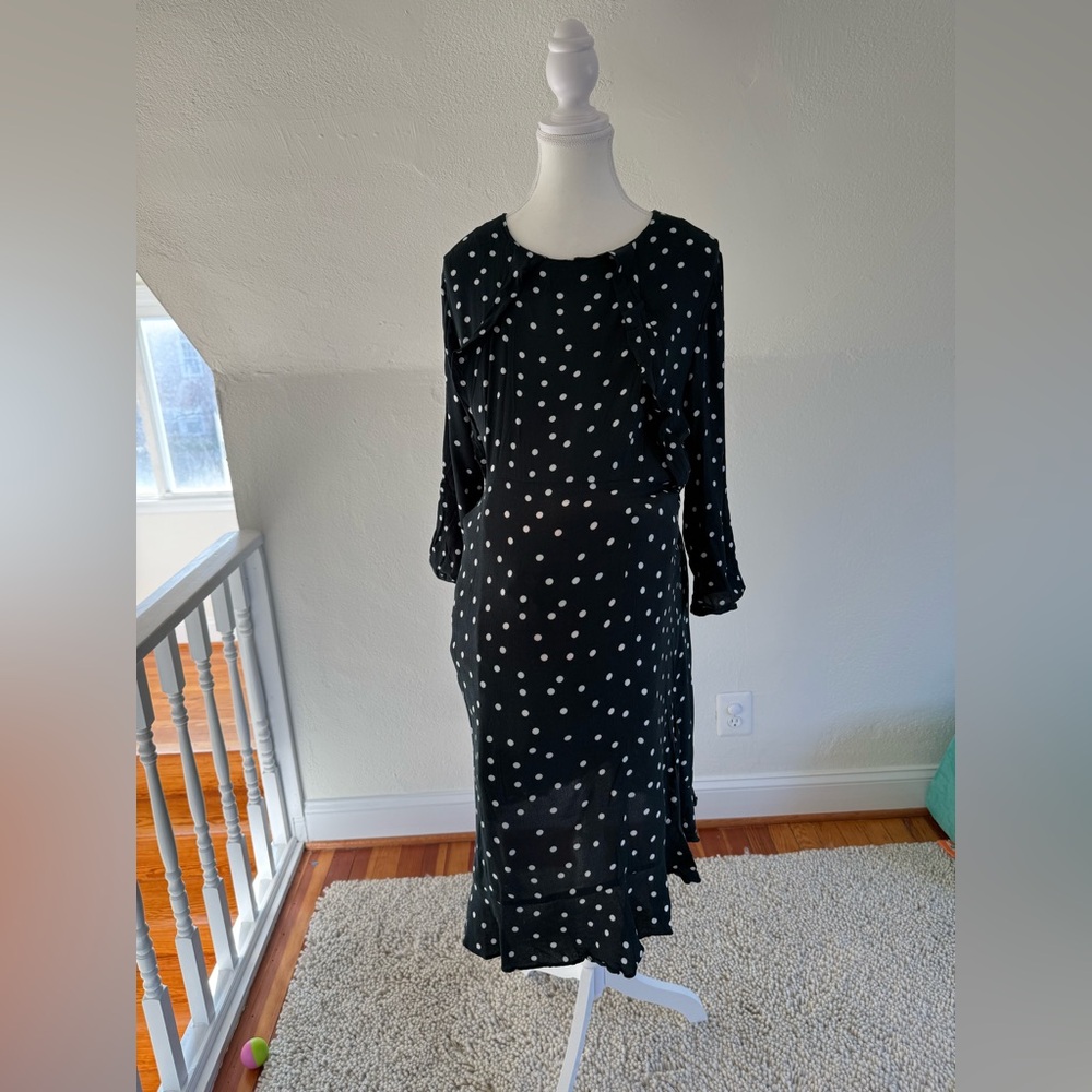 Seraphine Green Long Sleeve Maternity and Nursing Dress with White Polka Dots